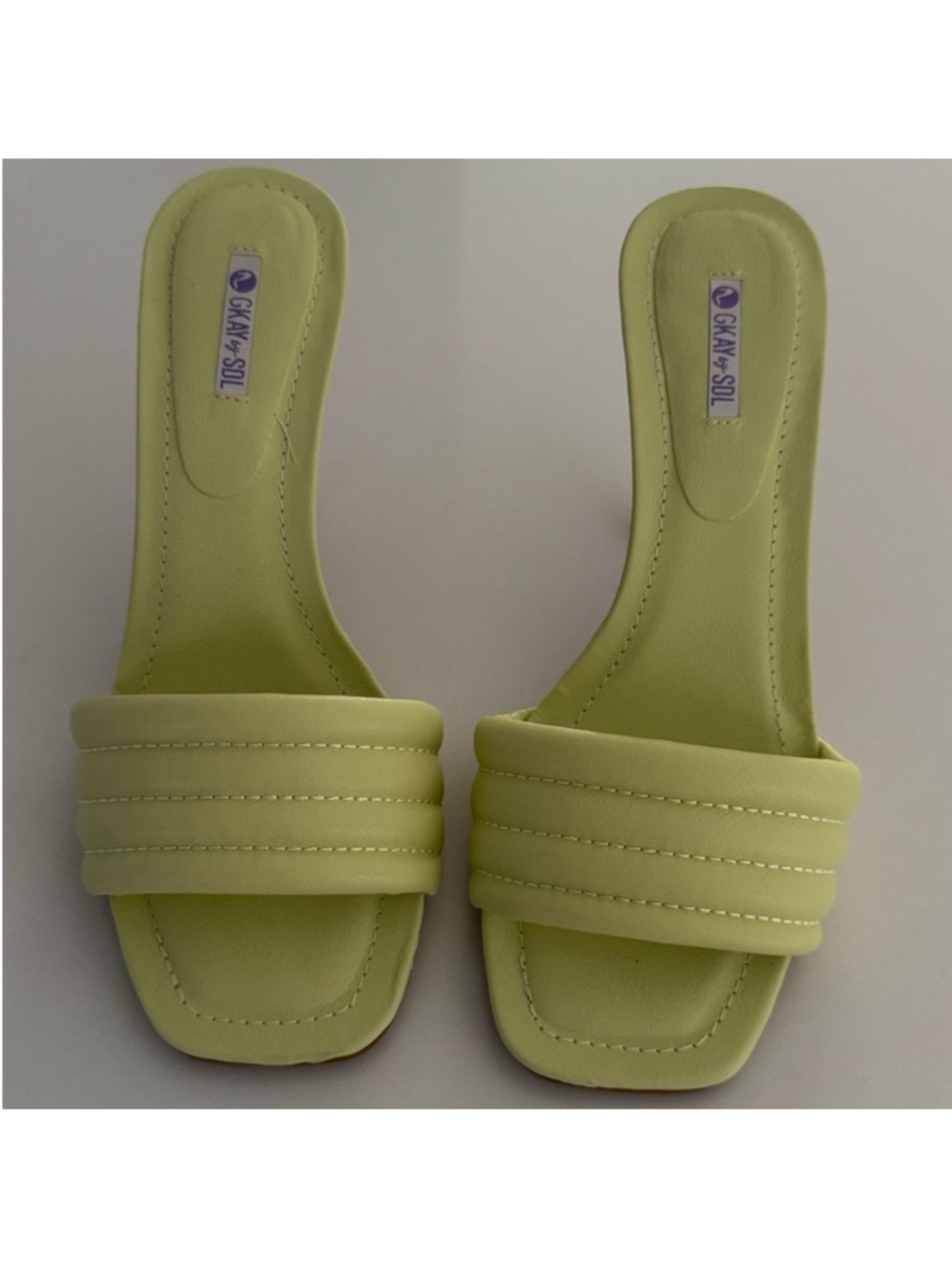 Stitched cushioned strap stiletto heels mules